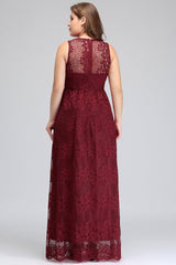 Plus Size A-Line V-Neck Burgundy Lace Bridesmaid Dress Online