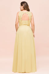 Plus Size Lace Sleeveless Affordable Daffodil Bridesmaid Dress