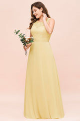 Plus Size Lace Sleeveless Affordable Daffodil Bridesmaid Dress