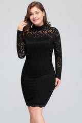 Plus Size Mermaid High-Neck Lace Short Bridesmaid Dress with Long Sleeves