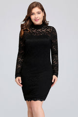 Plus Size Mermaid High-Neck Lace Short Bridesmaid Dress with Long Sleeves