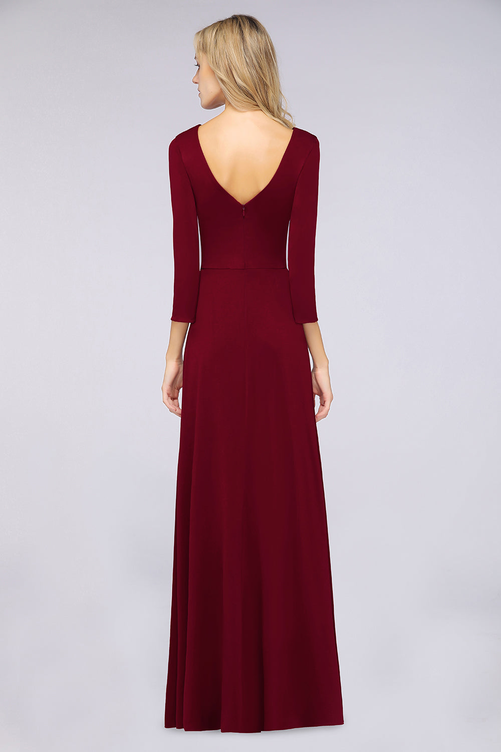 Popular Spandex Long-Sleeves Burgundy Bridesmaid Dresses with Side-Slit