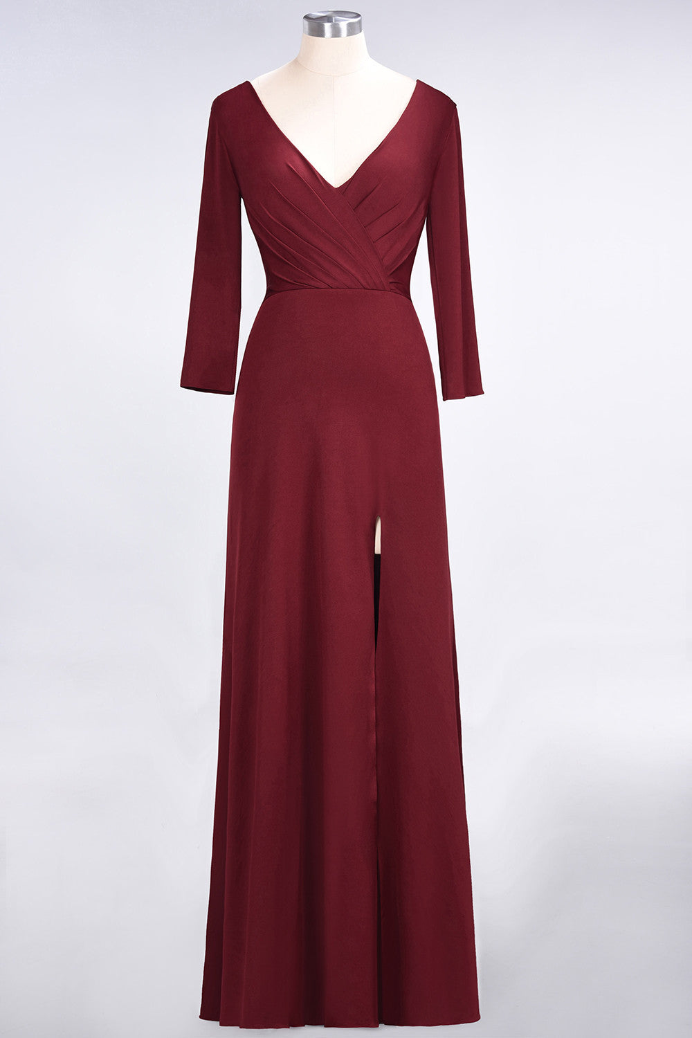 Popular Spandex Long-Sleeves Burgundy Bridesmaid Dresses with Side-Slit