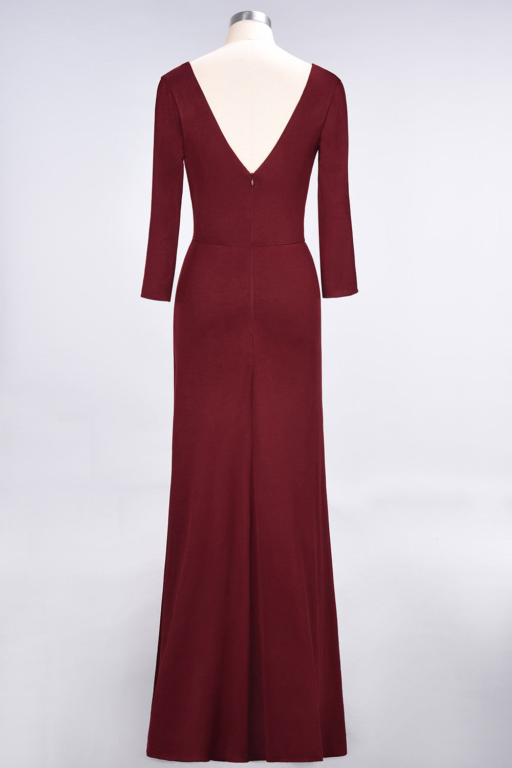 Popular Spandex Long-Sleeves Burgundy Bridesmaid Dresses with Side-Slit