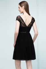 Pretty Scoop Sleeveless Black Lace Short Junior Bridesmaid Dress