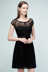 Pretty Scoop Sleeveless Black Lace Short Junior Bridesmaid Dress