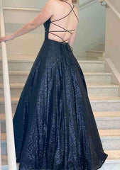 Princess A-Line Bateau Sleeveless Sequined Long/Floor-Length Prom Dress/Evening Dress