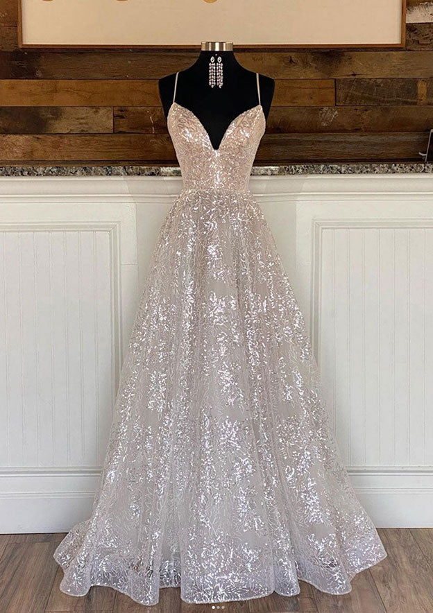 Princess A-Line Sweetheart Sleeveless Sweep Train Metallic Yarn Prom Dress/Evening Dresses