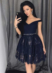 Princess Off-the-Shoulder Sleeveless Laced Homecoming Dress with Beading