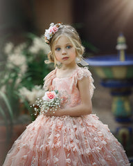 Princess Pink A-line Cap Sleeves Lace Flower Girls Dress-Newinlook