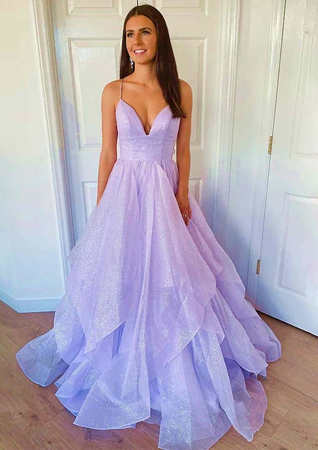 Princess Sweetheart A-Line Sleeveless Long/Floor-Length Tulle Sparkling Prom Dress/Evening Dress