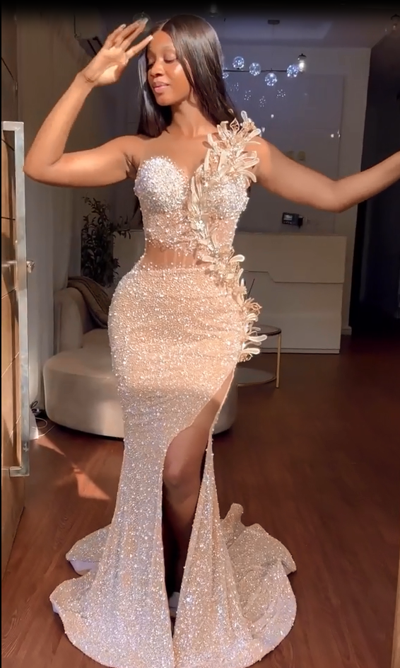 Beautiful Sweetheart Long Mermaid Sequins Formal Dresses With Slit