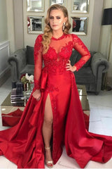Red Mermaid Prom Dress Overskirt With Appliques Beadings