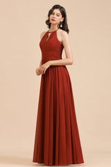 Rust Halter Long Chiffon Bridesmaid Dress On Sale