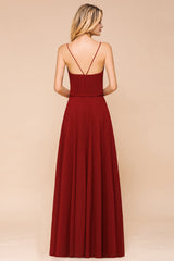 Rust Spaghetti-Starps Long Chiffon Bridesmaid Dresses Online