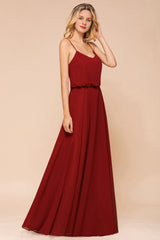 Rust Spaghetti-Starps Long Chiffon Bridesmaid Dresses Online