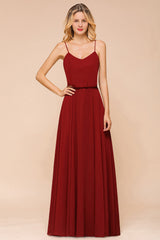 Rust Spaghetti-Starps Long Chiffon Bridesmaid Dresses Online