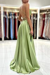 Sage Green Spaghetti-Straps Prom Dresses Long Split Online