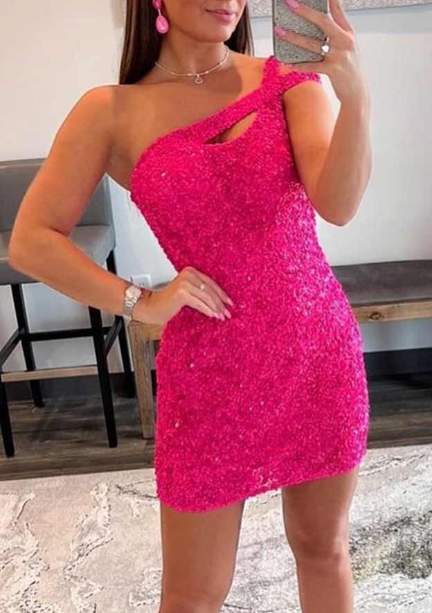 Sequins Velvet Short/Mini Homecoming Dress with Sheath/Column One-Shoulder Sleeveless