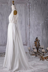 Sexy A-line V-Neck Chiffon Wedding Dress Sleeveless Lace Appliques Bridal Gowns On Sale