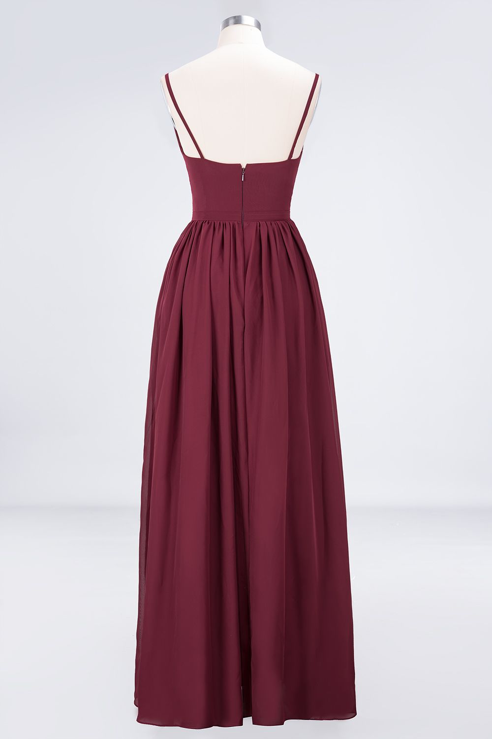 Sexy Deep-V-Neck Appliques Burgundy Chiffon Bridesmaid Dress with Slit