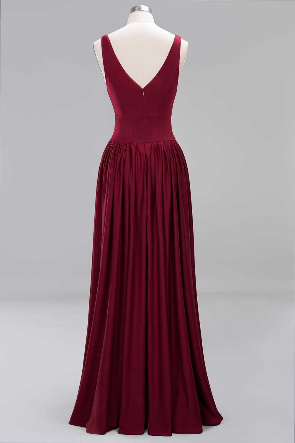 Sexy Deep V-Neck Sleeveless Bridesmaid Dress Burgundy Chiffon Wedding Party Dress