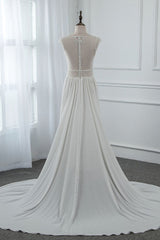 Sexy Jewel Sleeveless Chiffon Wedding Dresses See Through Top Bridal Gowns On Sale