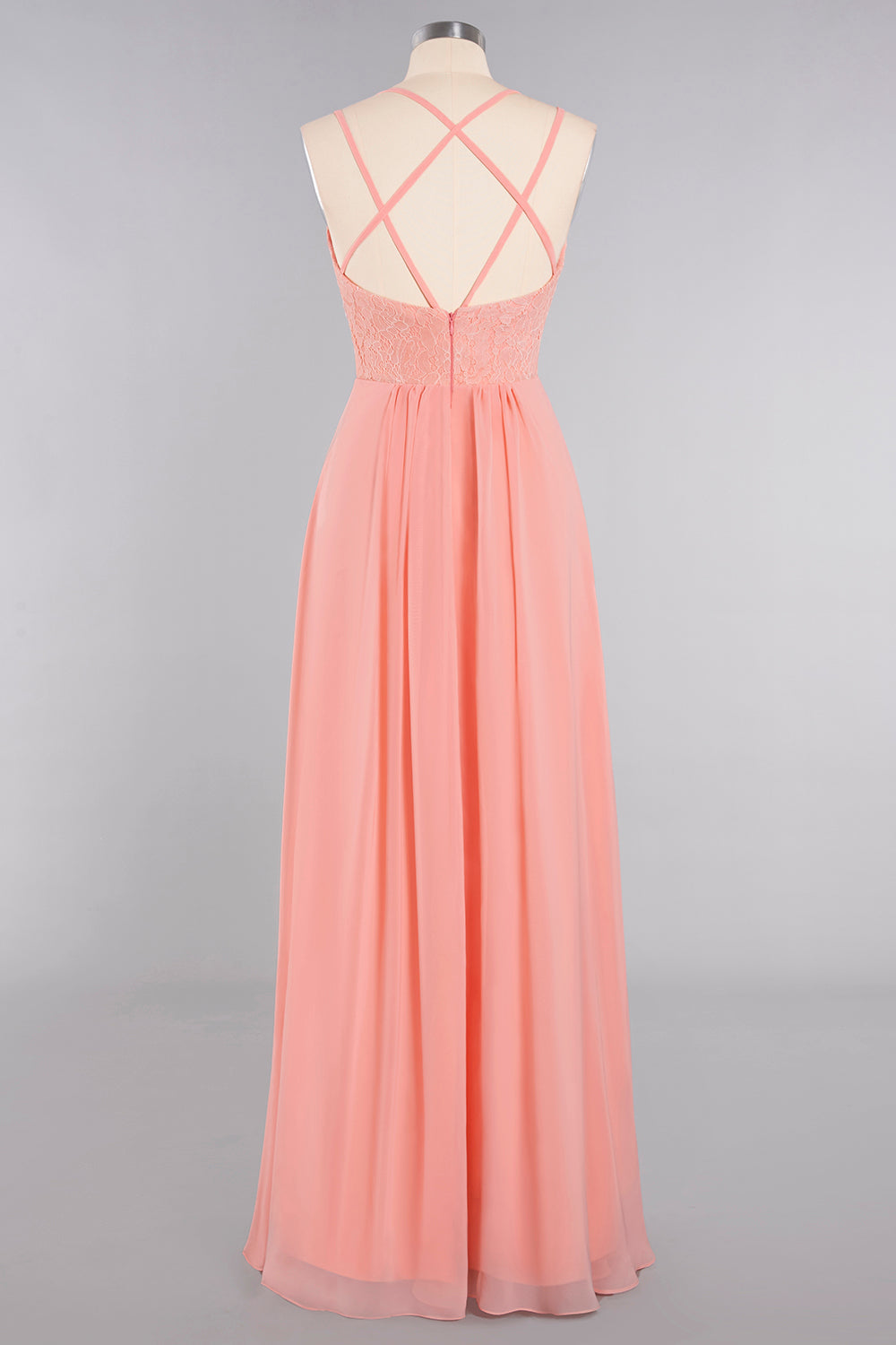 Sexy Spaghetti-Straps Coral Lace Bridesmaid Dresses with Slit