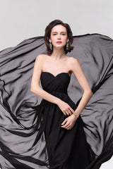 Sexy Strapless Sweetheart Long Black Chiffon Bridesmaid Dress with Ruffles