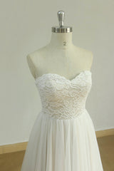 Sexy Sweetheart White Tulle Wedding Dress Lace A-line Ruffles Bridal Gowns On Sale