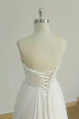 Sexy Sweetheart White Tulle Wedding Dress Lace A-line Ruffles Bridal Gowns On Sale