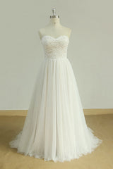 Sexy Sweetheart White Tulle Wedding Dress Lace A-line Ruffles Bridal Gowns On Sale