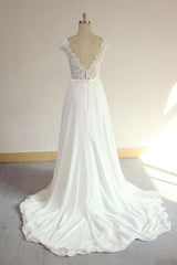 Sexy V-neck Appliques Sleeveless Wedding Dress A-line Chiffon White Bridal Gown On Sale