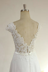 Sexy V-neck Appliques Sleeveless Wedding Dress A-line Chiffon White Bridal Gown On Sale