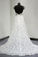 Sexy V-neck Tulle Lace Wedding Dress Spaghetti Straps V-Neck Appliques Bridal Gowns Online