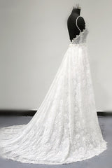 Sexy V-neck Tulle Lace Wedding Dress Spaghetti Straps V-Neck Appliques Bridal Gowns Online