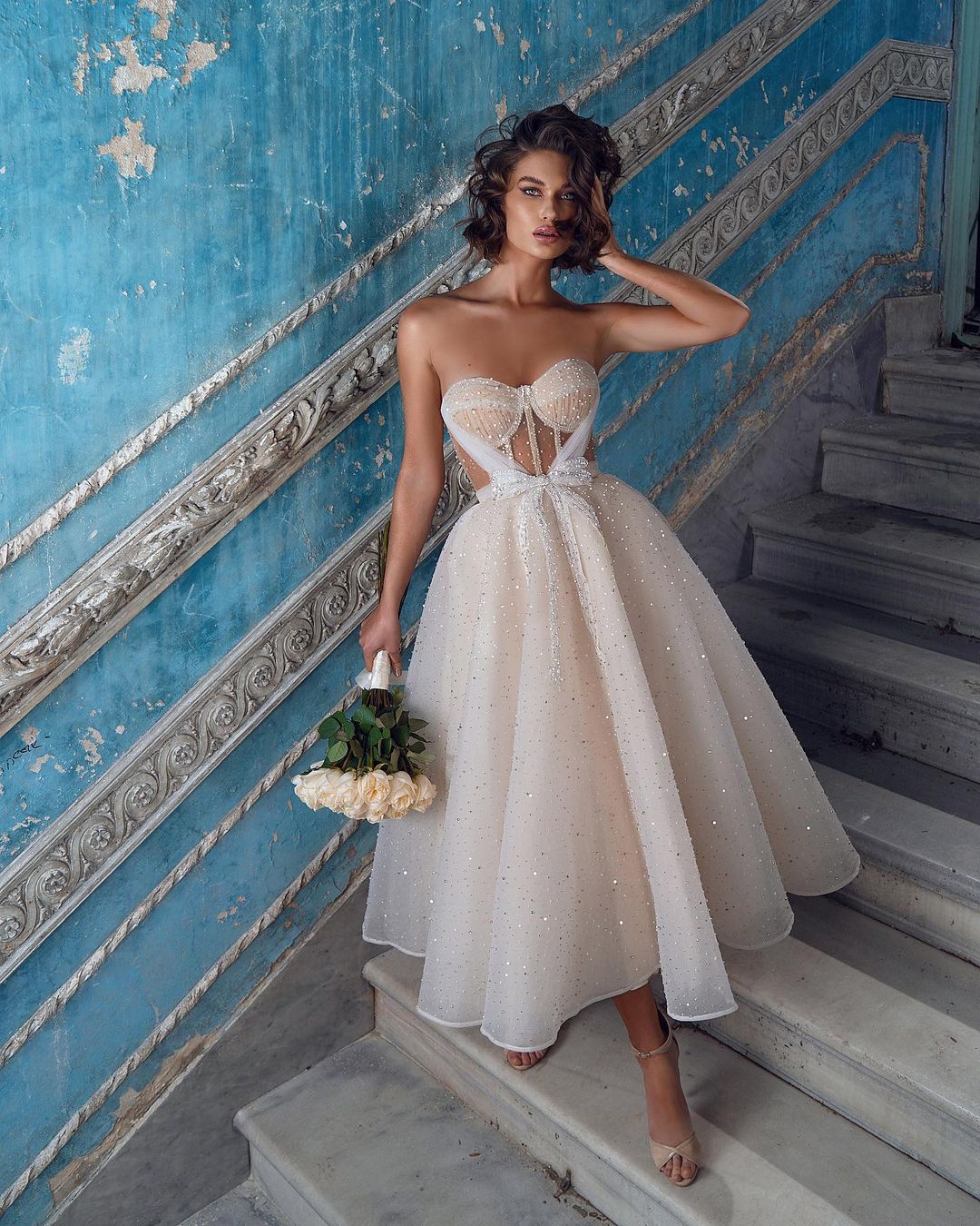 Shinning Sweetheart Wedding Reception Dress Tea-Length