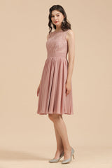 Short Lace Dusty Rose Junior Bridesmaid Dress