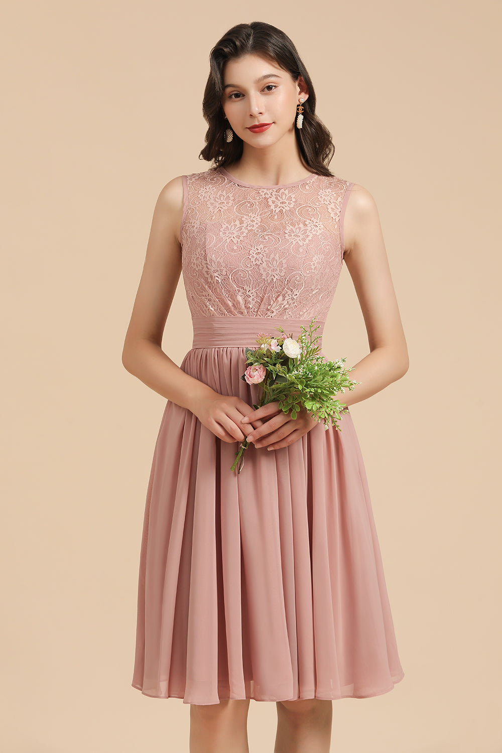 Short Lace Dusty Rose Junior Bridesmaid Dress