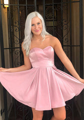 Short Satin Homecoming Dress with Sweetheart Neckline and Ruffles