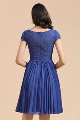 Short Sleeve Royal Blue Lace Junior Bridesmaid Dress