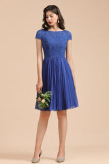 Short Sleeve Royal Blue Lace Junior Bridesmaid Dress