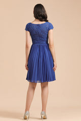 Short Sleeve Royal Blue Lace Junior Bridesmaid Dress