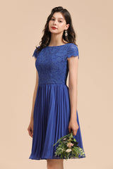 Short Sleeve Royal Blue Lace Junior Bridesmaid Dress