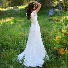 Short Sleeves Lace Boho Wedding Dress On Sale