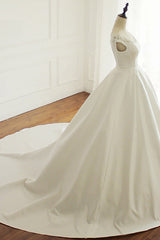 Simple A-Line Satin Jewel Ruffle Wedding Dress Tulle Lace Appliques Sleeveless Bridal Gowns On Sale