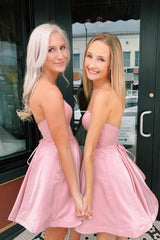 Simple A-Line Strapless Pink Short Elegant Homecoming Dress