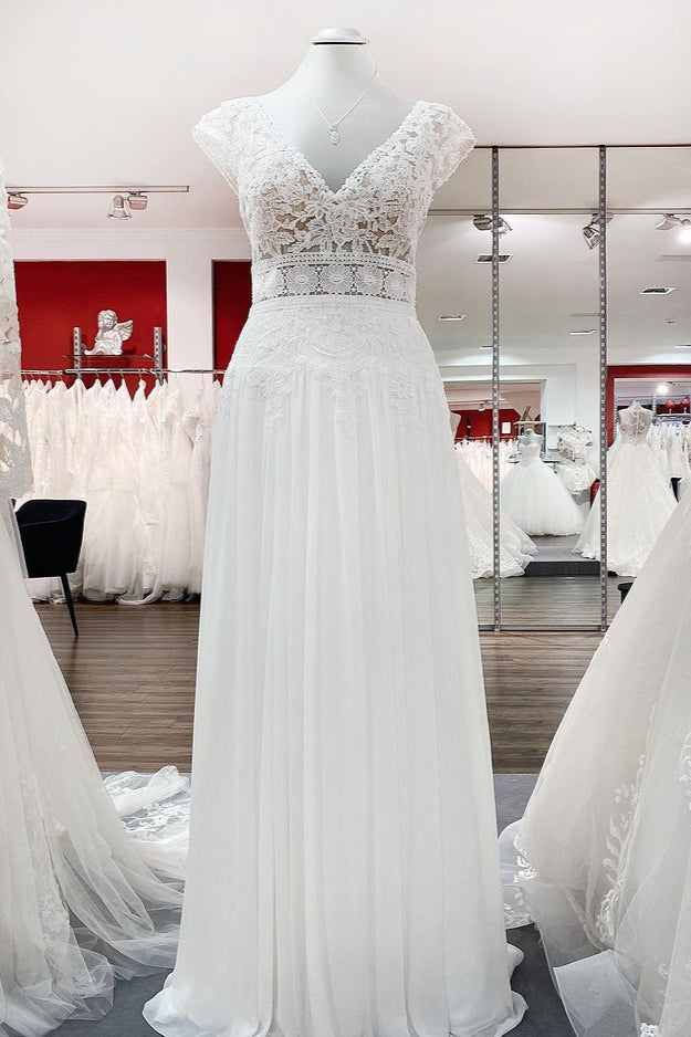 Simple Ivory Tulle Lace A-Line Wedding Dresses