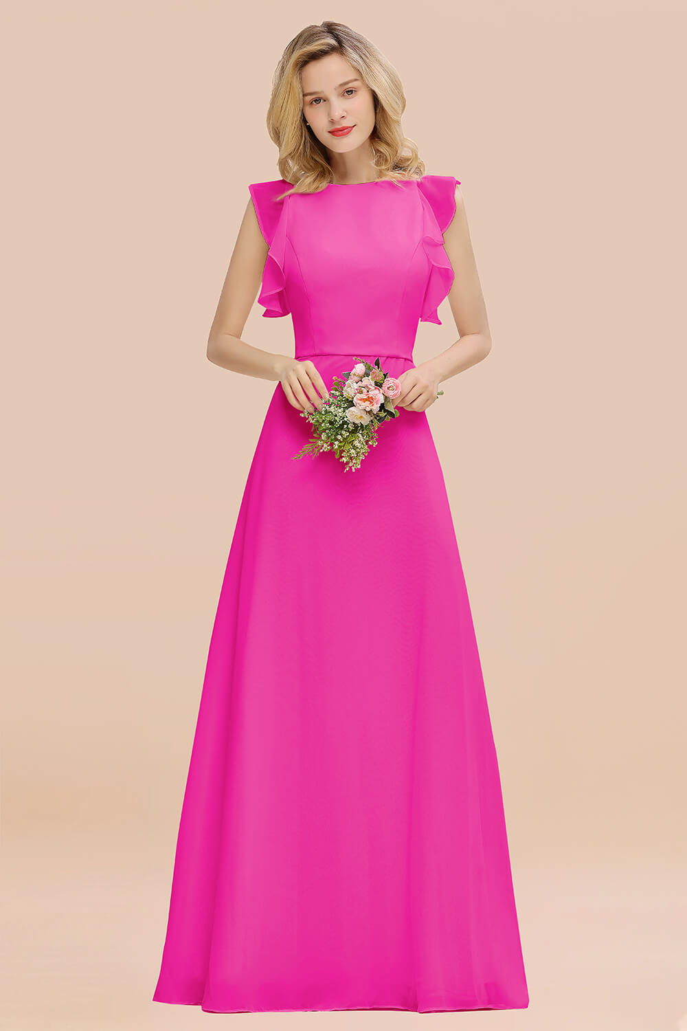 Simple Jewel Draped Sleeves Blushing Pink Bridesmaid Dress Online