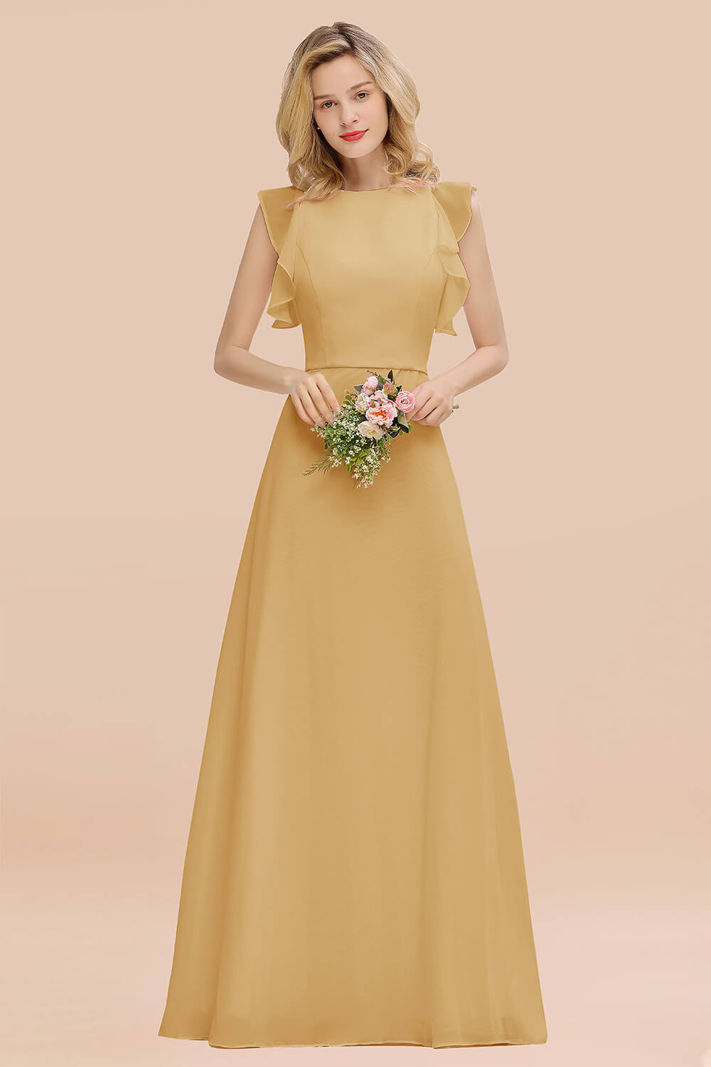 Simple Jewel Draped Sleeves Blushing Pink Bridesmaid Dress Online